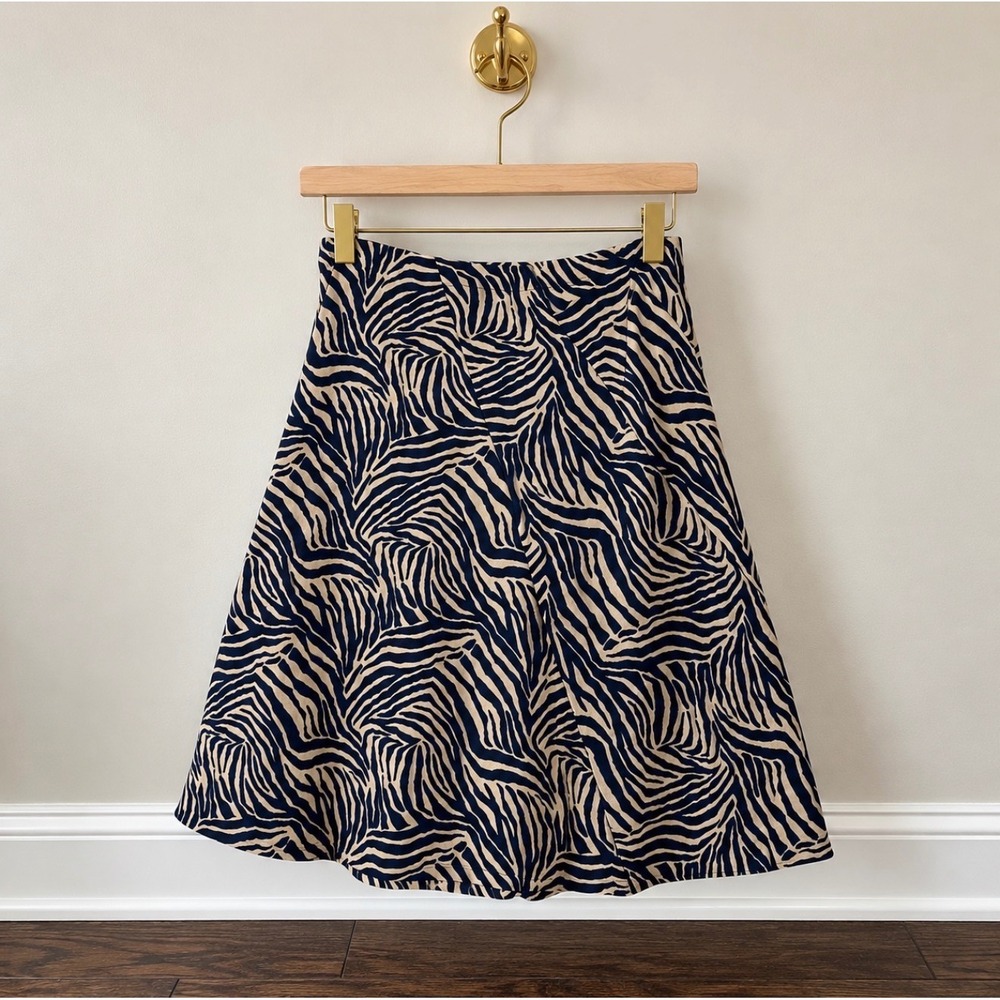 Jaclyn Smith Zebra Print A-Line Skirt Navy Tan Elastic Waist Small